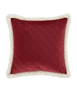 Hot Sale 🧨 J Queen New York Casey Sherpa - Crimson 18" Square Quilted Decorative Throw Pillow 💯 -J Queen Shop Belk 1079