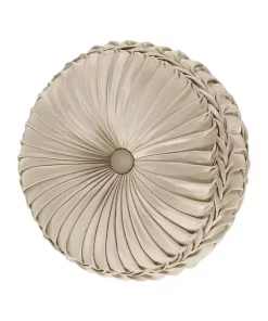 Best Sale ๐งจ J Queen New York Jacqueline Ivory Tufted Round Decorative Throw Pillow ๐
